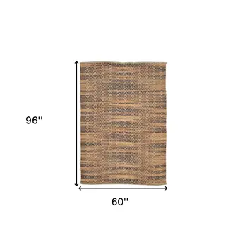 5' X 8' Tan And Red Jute Geometric Flatweave Handmade Area Rug