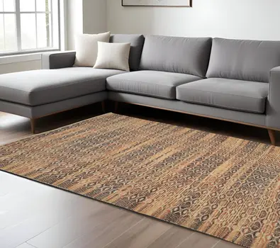 8' X 10' Tan And Red Jute Geometric Flatweave Handmade Area Rug