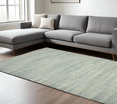 8' X 10' Light Blue And Tan Jute Geometric Flatweave Handmade Area Rug