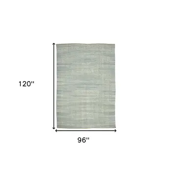 8' X 10' Light Blue And Tan Jute Geometric Flatweave Handmade Area Rug