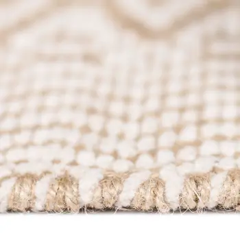 5' X 8' White And Tan Jute Geometric Flatweave Handmade Area Rug