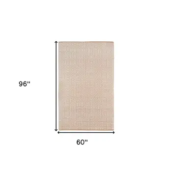 5' X 8' White And Tan Jute Geometric Flatweave Handmade Area Rug