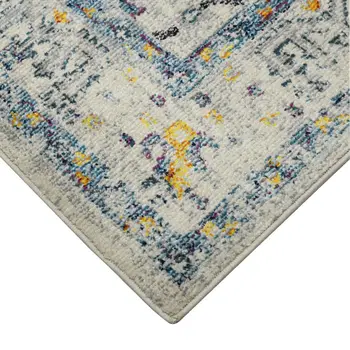 8' Yellow And Ivory Oriental Indoor Outdoor Runner Rug