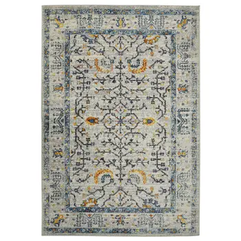 5' X 7' Yellow and Ivory Southwestern Stain Resistant Indoor Outdoor Area Rug