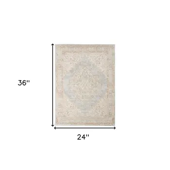 2' X 3' Beige and Gray Medallion Power Loom Worn Faded Area Rug
