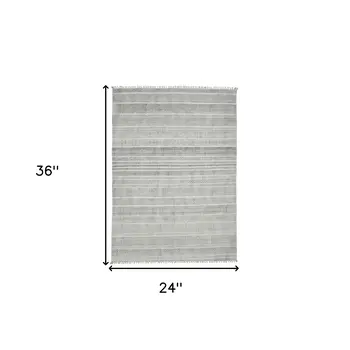 2' X 3' Ivory And Black Geometric Flatweave Handmade Distressed Area Rug With Fringe