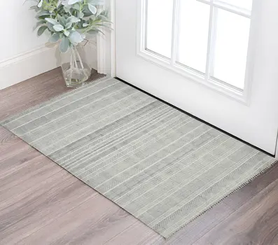2' X 3' Ivory And Black Geometric Flatweave Handmade Distressed Area Rug With Fringe