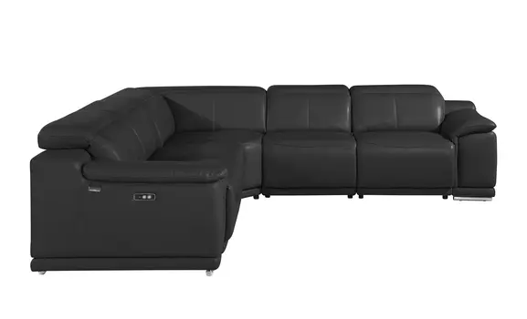 Black Italian Leather Modular L Shaped Five Piece Corner Sectional