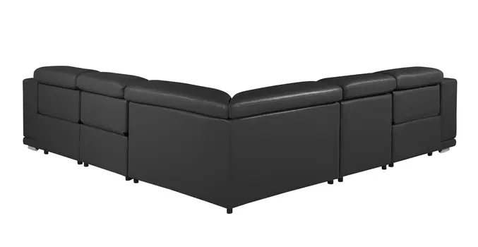 Black Italian Leather Modular L Shaped Five Piece Corner Sectional