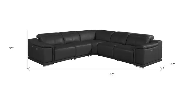 Black Italian Leather Modular L Shaped Five Piece Corner Sectional