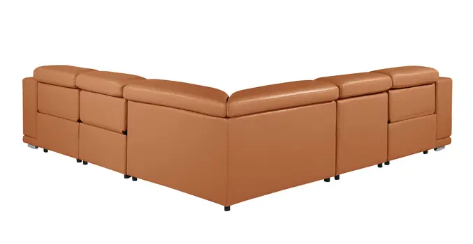Camel Italian Leather Modular L Shaped Five Piece Corner Sectional