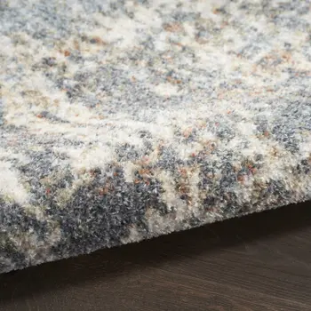 12' Ivory Blue And Brown Abstract Distressed Runner Rug