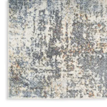 12' Ivory Blue And Brown Abstract Distressed Runner Rug