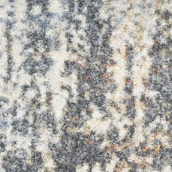 12' Ivory Blue And Brown Abstract Distressed Runner Rug