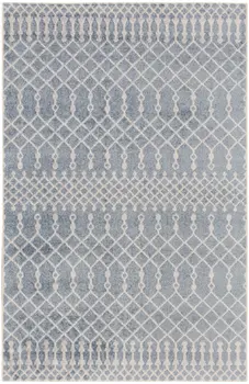 3' X 5' Blue and Ivory Abstract Power Loom Washable Area Rug