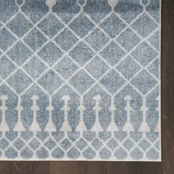 3' X 5' Blue and Ivory Abstract Power Loom Washable Area Rug