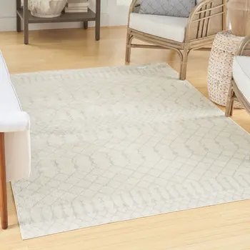 3' X 5' Blue and Ivory Abstract Power Loom Washable Area Rug