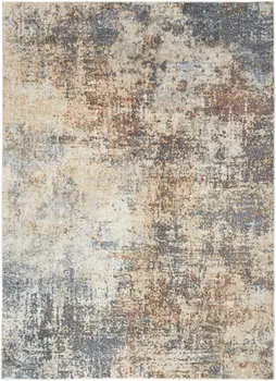 4' X 6' Blue and Ivory Abstract Power Loom Washable Area Rug