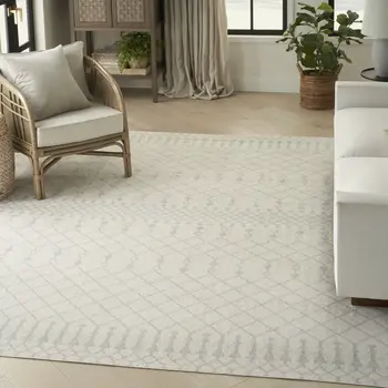 4' X 6' Blue and Ivory Abstract Power Loom Washable Area Rug