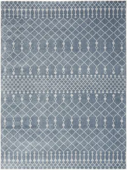 7' X 9' Blue and Ivory Abstract Power Loom Washable Area Rug