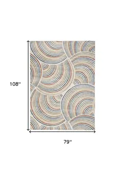7' X 9' Blue And Ivory Abstract Washable Area Rug