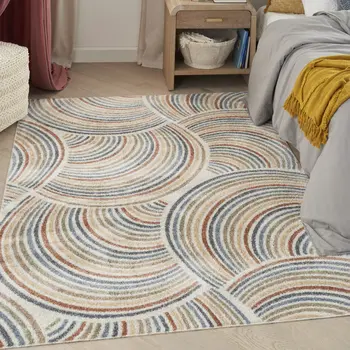 7' X 9' Blue And Ivory Abstract Washable Area Rug