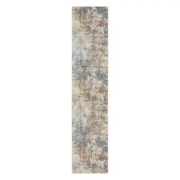 8' Ivory Blue And Brown Abstract Runner Rug