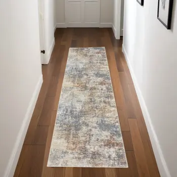 8' Cream Abstract Runner Rug