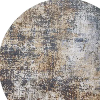 8' Tan Ivory And Black Abstract Distressed Washable Round Rug