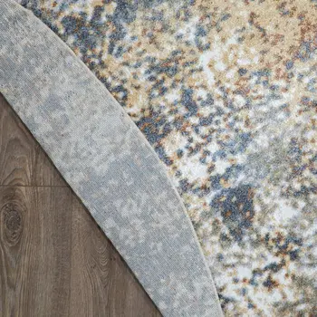 8' Tan Ivory And Black Abstract Distressed Washable Round Rug