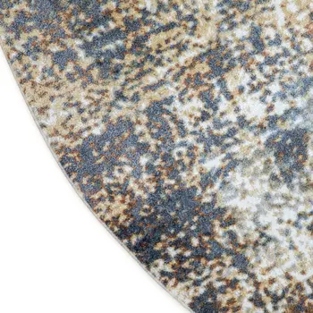 8' Tan Ivory And Black Abstract Distressed Washable Round Rug