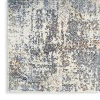 9' X 12' Blue And Ivory Abstract Distressed Washable Area Rug