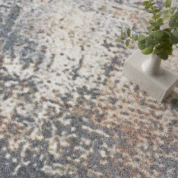 9' X 12' Blue And Ivory Abstract Distressed Washable Area Rug