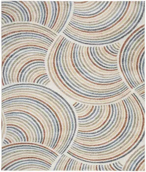 9' X 12' Ivory Blue And Brown Abstract Washable Area Rug