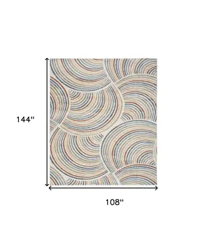 9' X 12' Ivory Blue And Brown Abstract Washable Area Rug