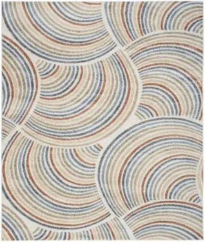 9' X 12' Ivory Blue And Brown Geometric Washable Area Rug