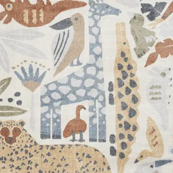 5' X 7' Ivory Blue and Gray Animal Print Washable Area Rug
