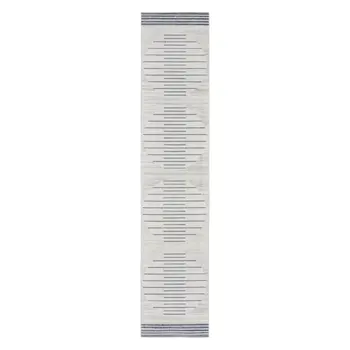 10' Blue And Ivory Geometric Washable Runner Rug