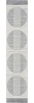 12' Blue And Ivory Geometric Washable Runner Rug