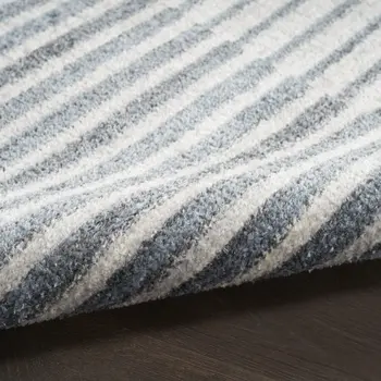 12' Blue And Ivory Geometric Washable Runner Rug