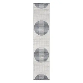 12' Blue And Ivory Geometric Washable Runner Rug