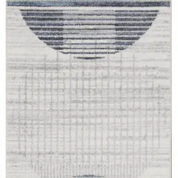 12' Blue And Ivory Geometric Washable Runner Rug