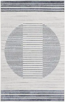 3' X 5' Blue and Ivory Geometric Power Loom Washable Area Rug