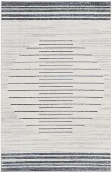 3' X 5' Ivory And Blue Geometric Washable Area Rug