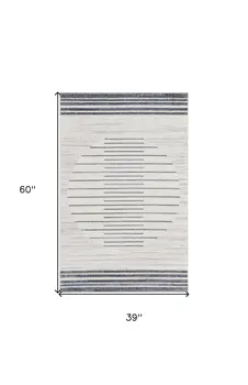 3' X 5' Ivory And Blue Geometric Washable Area Rug