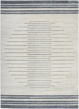 4' X 6' Ivory And Blue Geometric Washable Area Rug