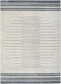 4' X 6' Ivory And Blue Geometric Washable Area Rug
