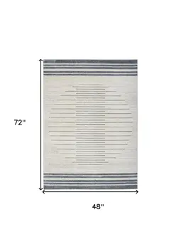4' X 6' Ivory And Blue Geometric Washable Area Rug