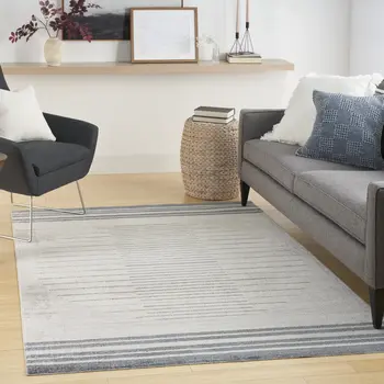 4' X 6' Ivory And Blue Geometric Washable Area Rug