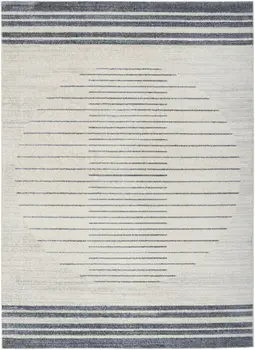 4' X 6' Ivory And Blue Geometric Washable Area Rug